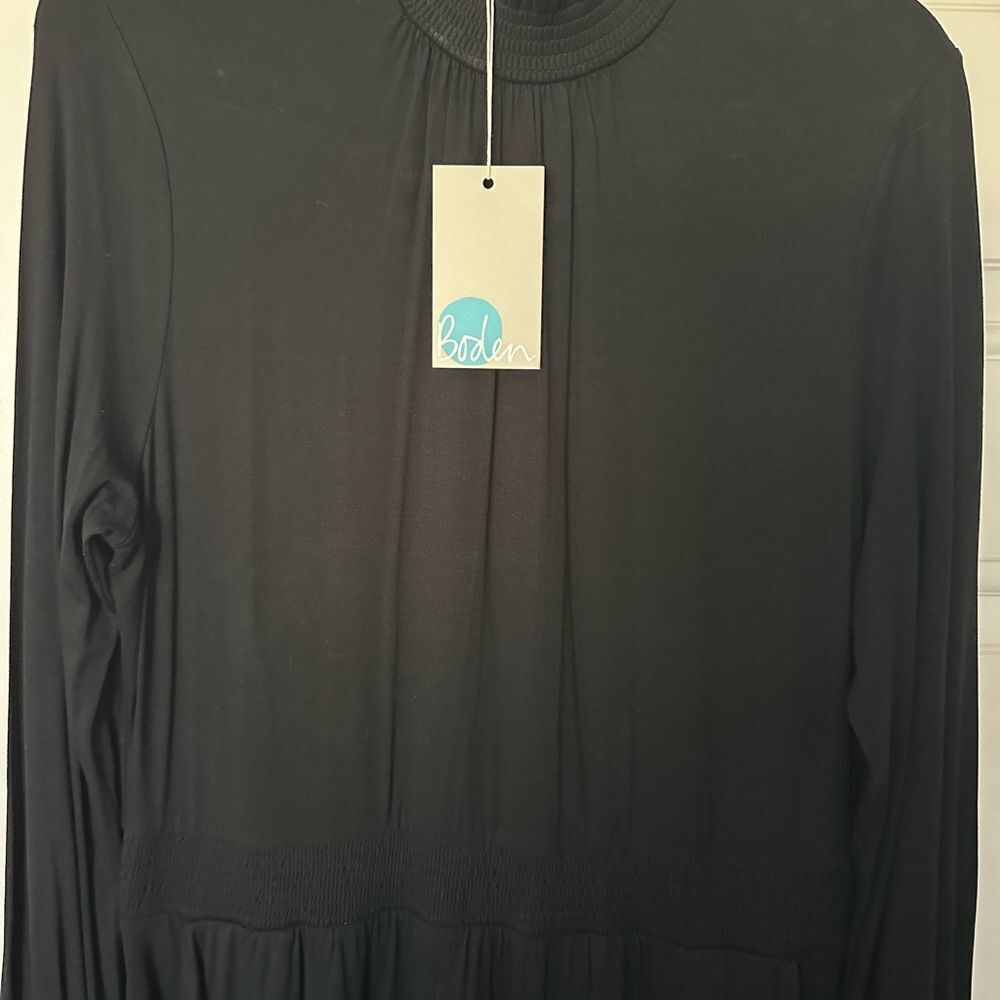 NWT Boden long sleeve smock mock neck black dress size 10L - Picture 3 of 8